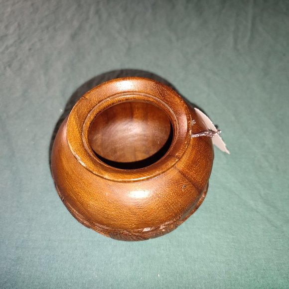 Vintage Wooden Sculpted Vase Small  Mountains House rural hay stack asian Art - Picture 3 of 4